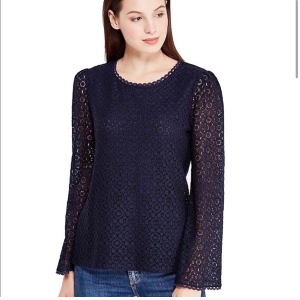 Dark Navy Bell Sleeve Lace Top